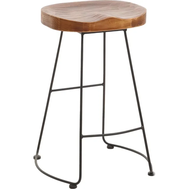 MCW Barkruk MCW-N25, barkruk tegenkruk keukenkruk, voetsteun industrieel metaal massief hout 3D structuur ~ bruin