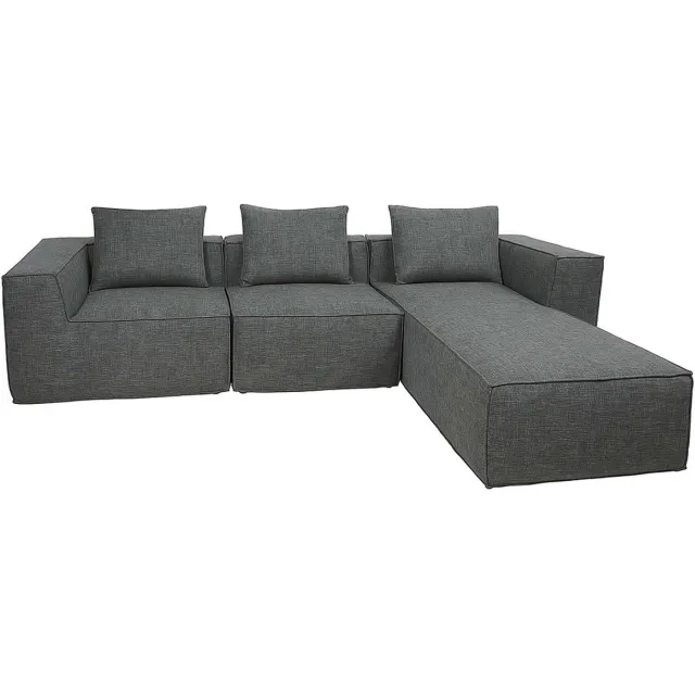 L-bank MCW-O54, loungebank met voetenbank, modulair uitbreidbaar rechts/links, stof/textiel 63x270x190cm ~ donkergrijs