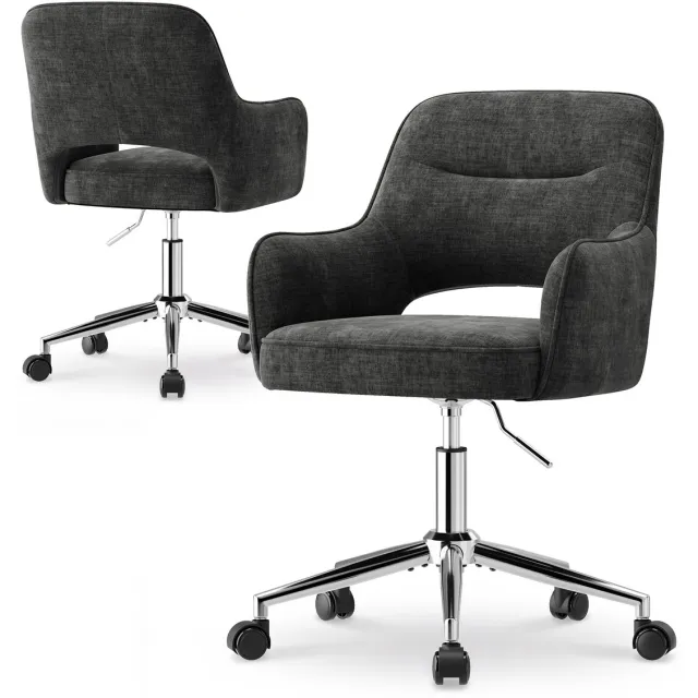 COLAMY Ergonomische Bureaustoel - Zachte Fluwelen Bekleding - 360° Draaibaar - In Hoogte Verstelbaar - Comfortabele Dikke Zitting - Metalen Voetkruis - Stille Wieltjes - Donkergrijs