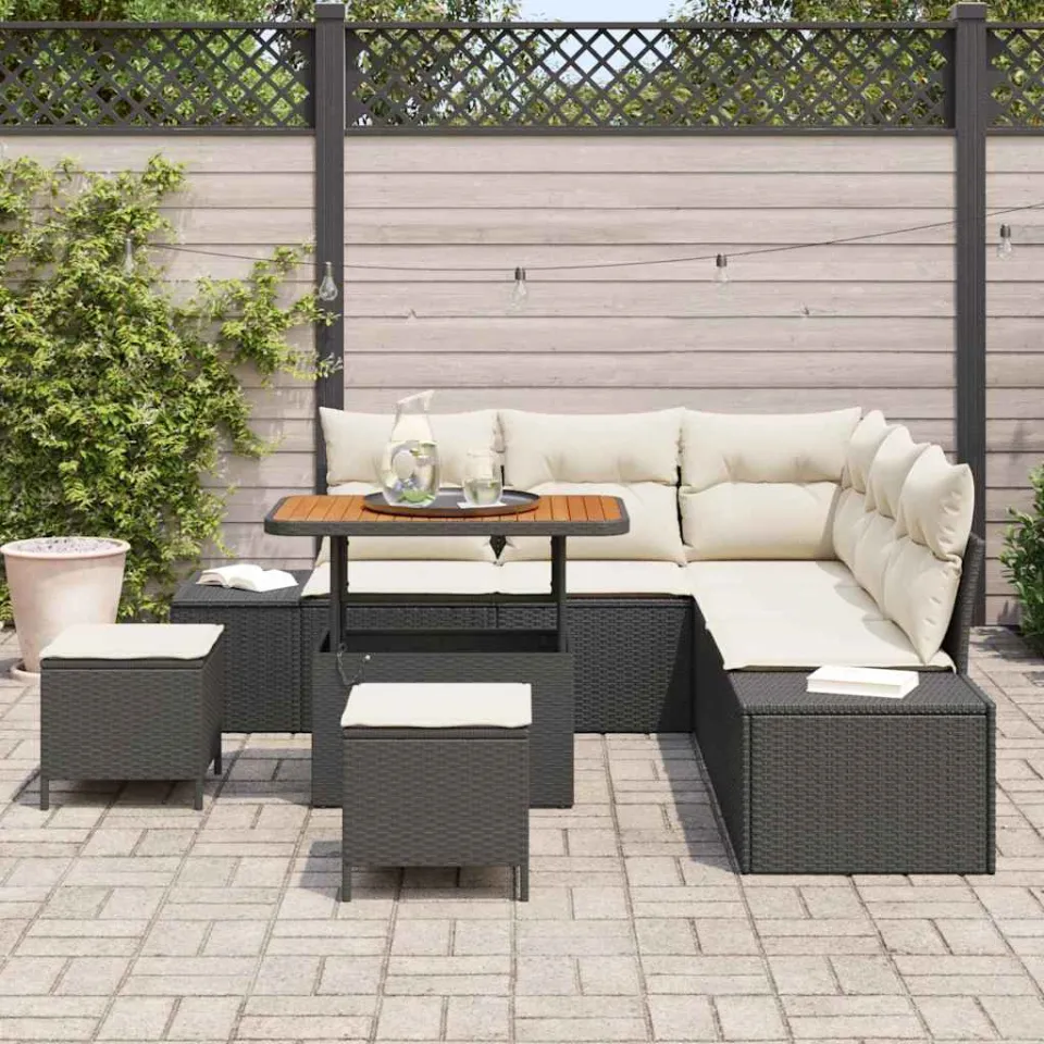 vidaXL Tuinbankenset 8 st Zwart poly rattan, foto 3