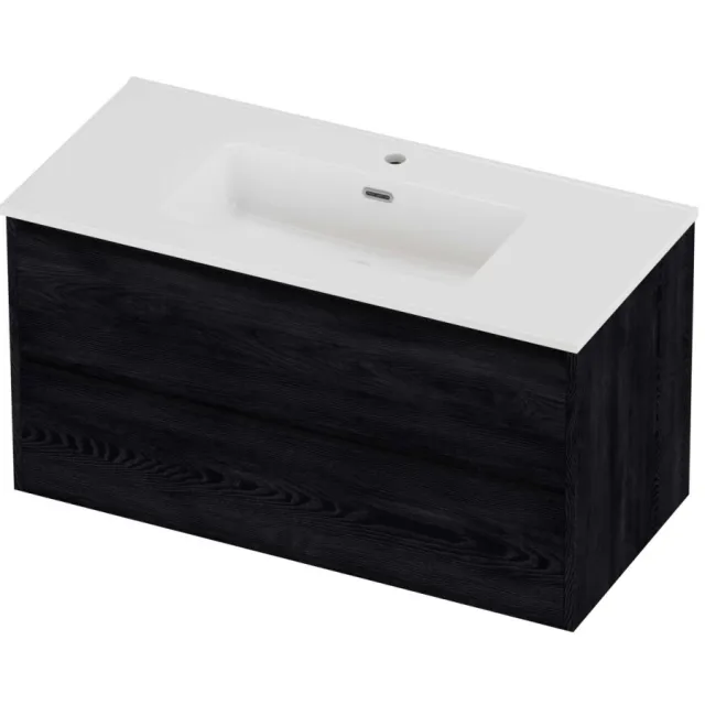 Proline Tribute Badmeubelset Porselein Elegant Greeploos 100x46x54 cm Glans Wit Black Oak Eiken