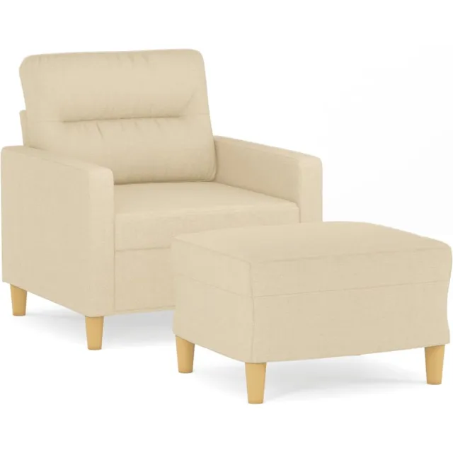 vidaXL Fauteuil - met - voetenbank - 60 - cm - stof - crèmekleurig
