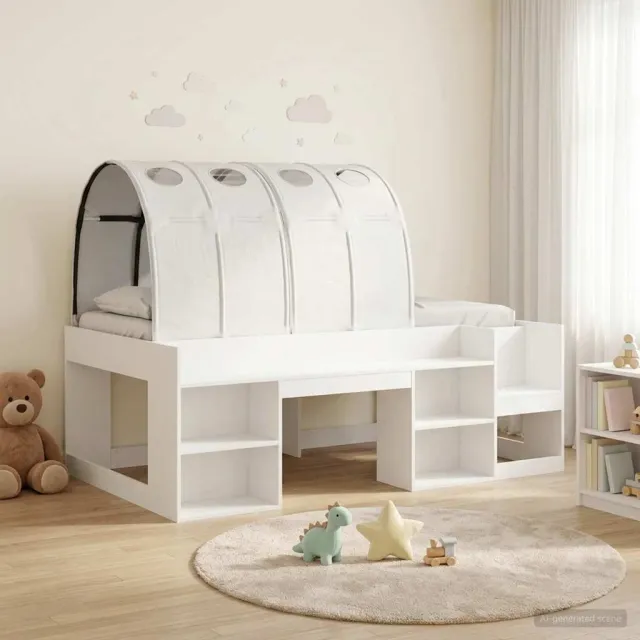 vidaXL Bedframe met tunnel met plank met opslag 3 st Wit Bewerkt hout