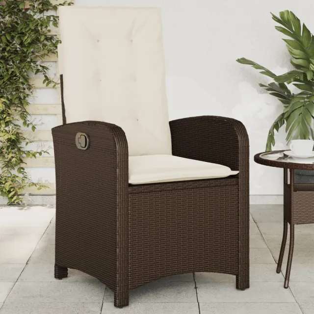 vidaXL Tuinstoel verstelbaar met kussens poly rattan bruin
