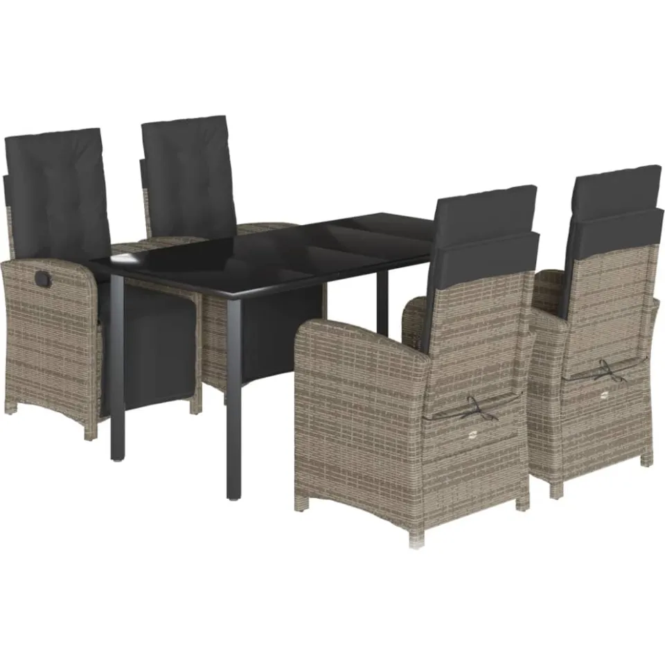 vidaXL 5-delige Tuinset met kussens poly rattan grijs, foto 3