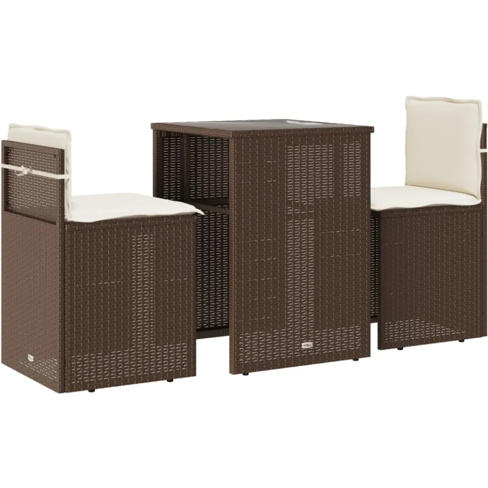 vidaXL 3-delige Bistroset met kussens poly rattan bruin, foto 3