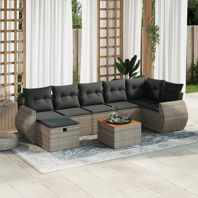 vidaXL 8-delige Loungeset met kussens poly rattan grijs, foto 2