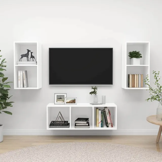 vidaXL 3-delige Tv-meubelset bewerkt hout wit