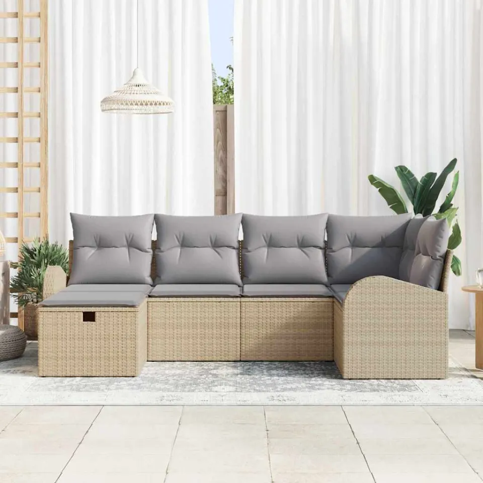 vidaXL Tuin Sofa Set 6 st Beige poly rattan, foto 3