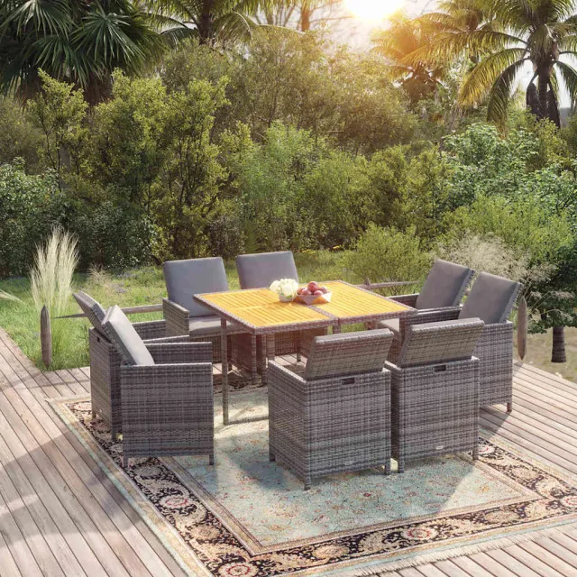 vidaXL 9-delige Tuinset met kussens poly rattan grijs, foto 2