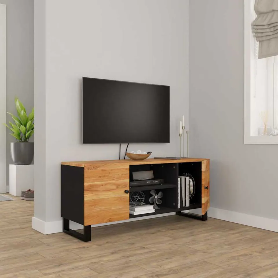 vidaXL Tv-meubel 105x33x46 cm massief acaciahout zwart, foto 2