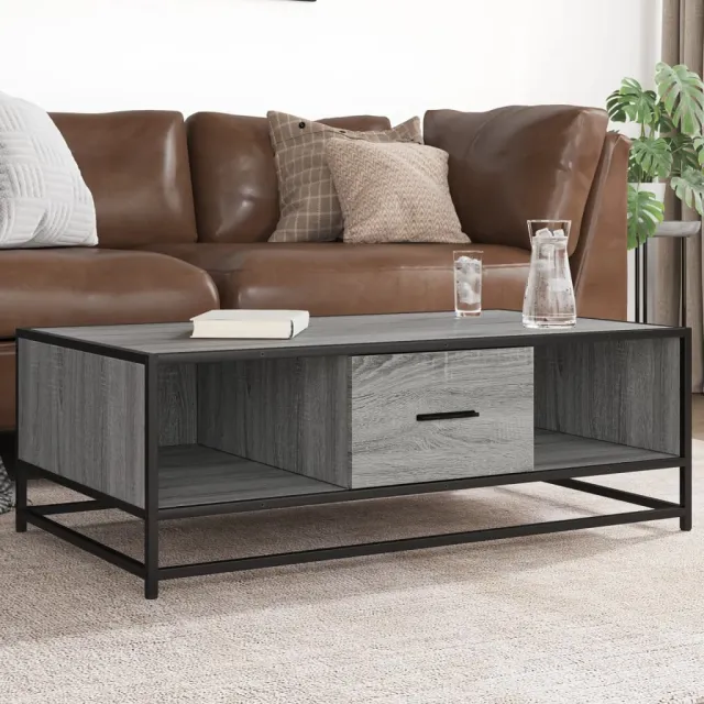 vidaXL Salontafel 100x57x35 cm bewerkt hout en metaal grijs sonoma, foto 2