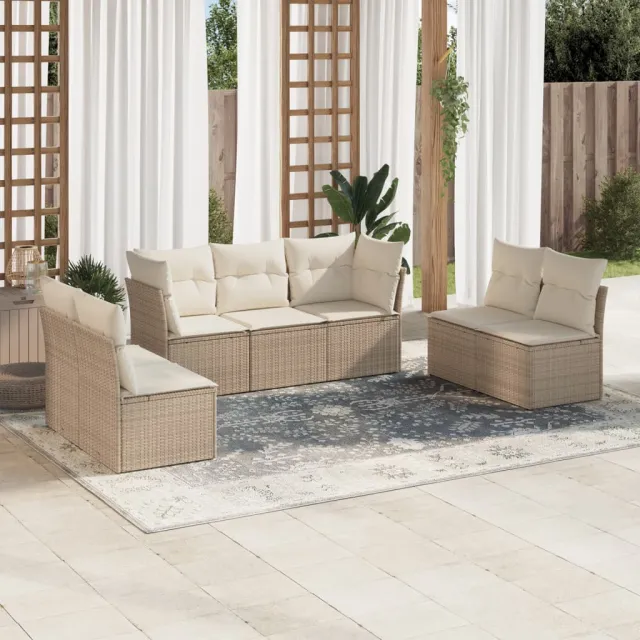 vidaXL 7-delige Loungeset met kussens poly rattan beige, foto 2