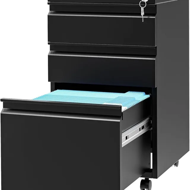 Triumpunpre Archiefkast met 3 Laden En Slot - 37x44x60cm - Rolcontainer - Mobiele Dossierkast Van Koudgewalst Staal - Voor A4- En Letterformaat - Afsluitbare Kantoorkast - Zwart