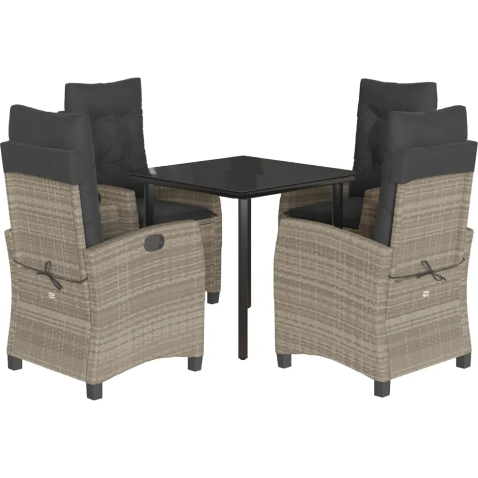 vidaXL 5-delige Tuinset met kussens poly rattan lichtgrijs