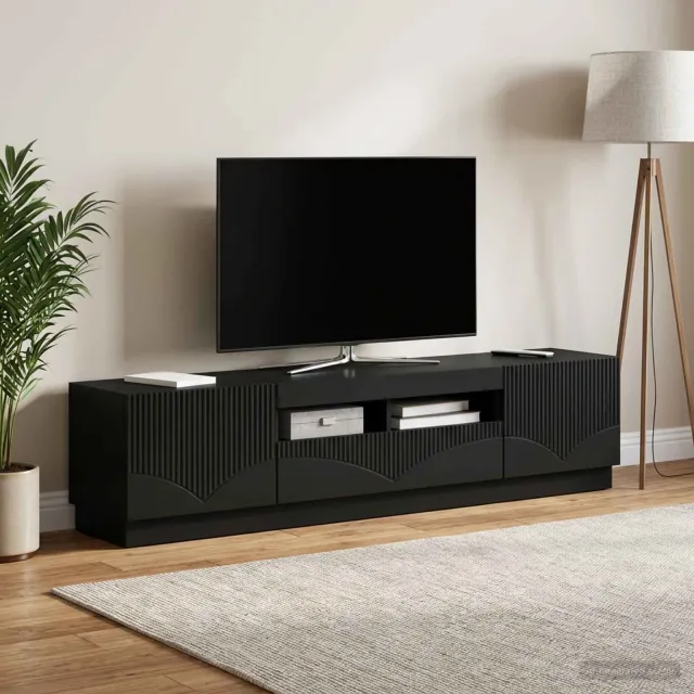 vidaXL LED tv-meubel HOORN 3 st Zwart Bewerkt hout, foto 2