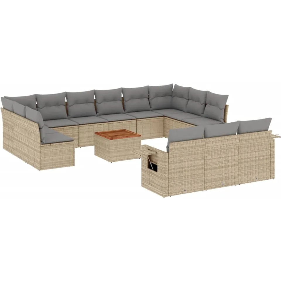 vidaXL 14-delige Loungeset met kussens poly rattan gemengd beige, foto 3