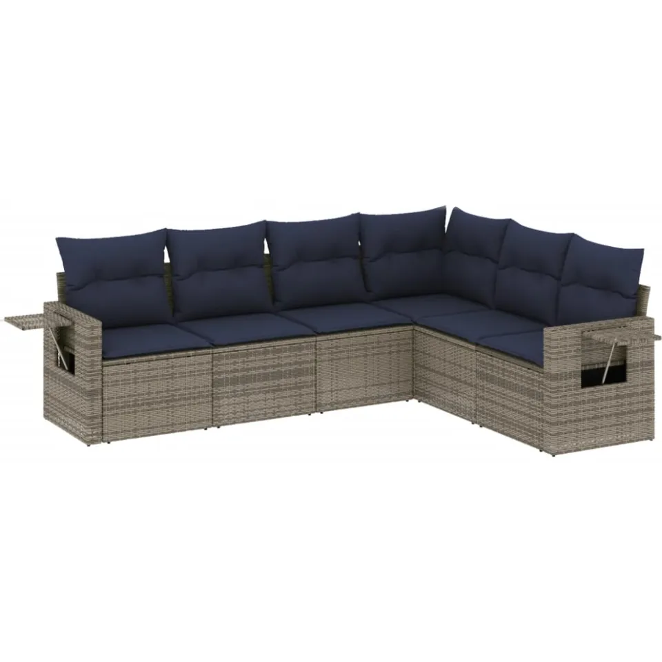 vidaXL 6-delige tuinbankset met kussens, grijs polyrotan, foto 3