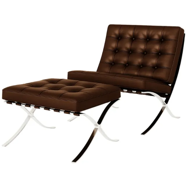 Meubeldistrict Oslo Chair + Hocker - Donkerbruin - Fauteuil - Stoel - Luxe Variant Donker Bruin
