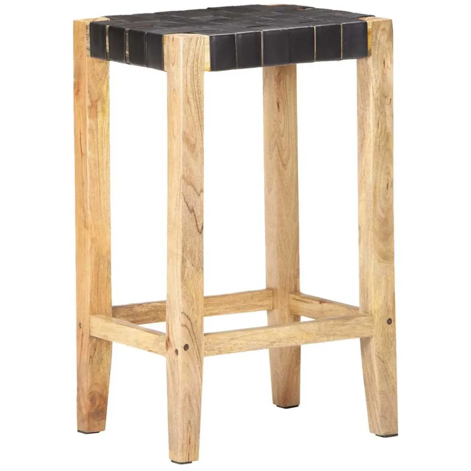 vidaXL Barkrukken 2 st echt leer 75 cm zwart, foto 2