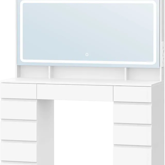 Atlasyx make up tafel - Kaptafel - Met spiegel - Makeuptafel - Met lades - Vanity tafel - 3 LED-standen - 108 x 39 x 144 cm - Wit