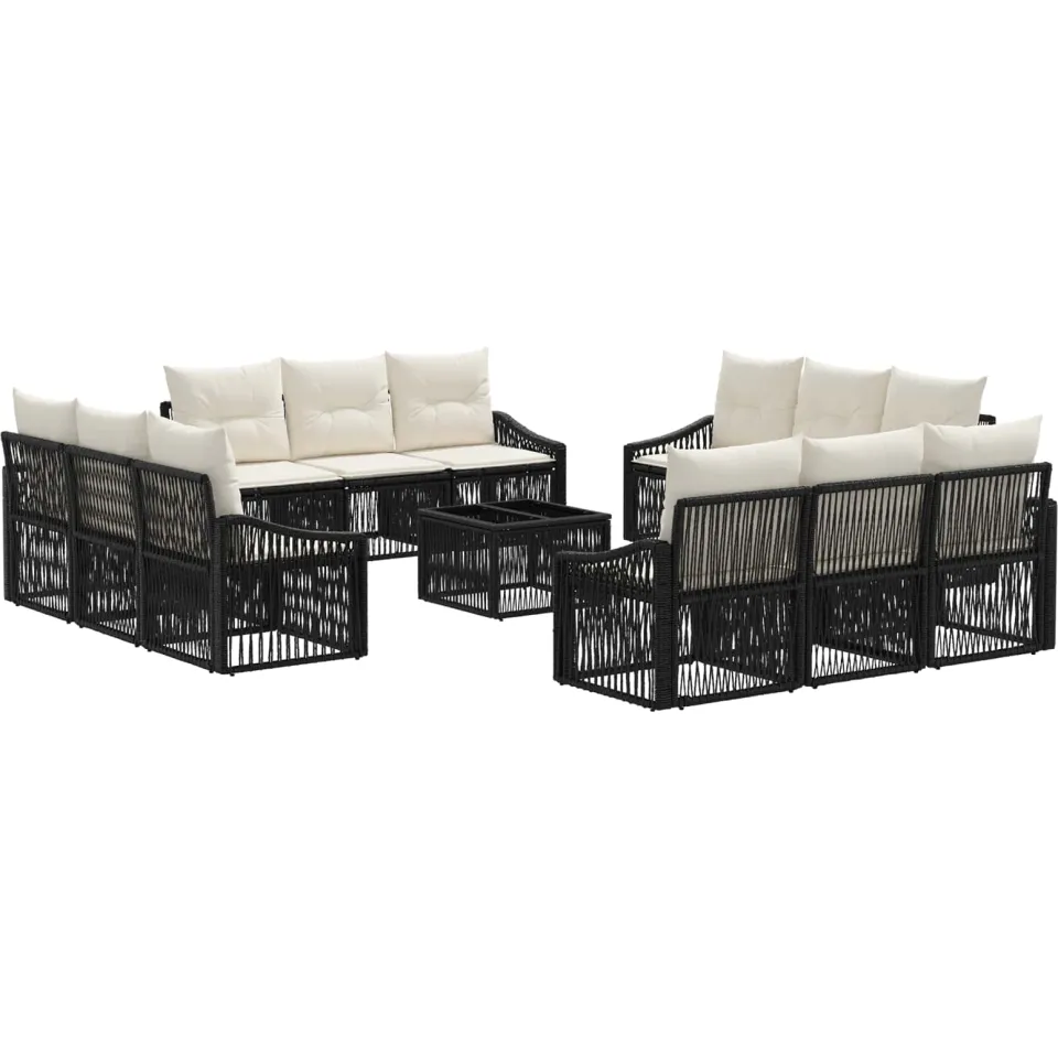 vidaXL Tuinbankenset 13 st Zwart poly rattan, foto 3