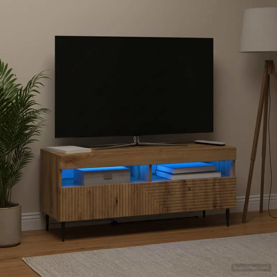 vidaXL LED tv-meubel HAARLEM 100 x 35 x 43 cm Artisanaal eiken, foto 4