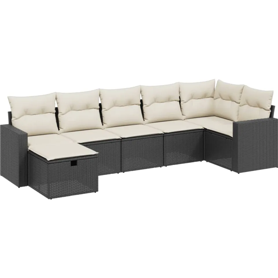 vidaXL 7-delige Loungeset met kussens poly rattan zwart