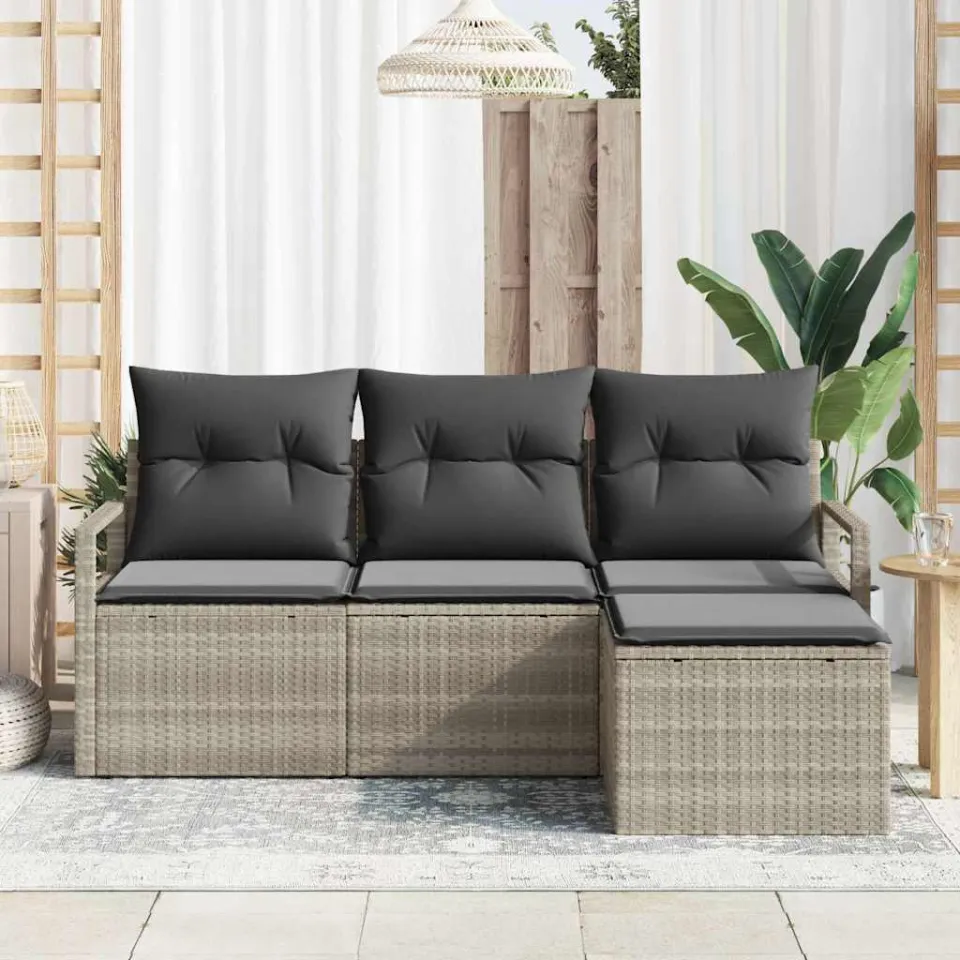 vidaXL Bankstel 4 st Lichtgrijs poly rattan, foto 3