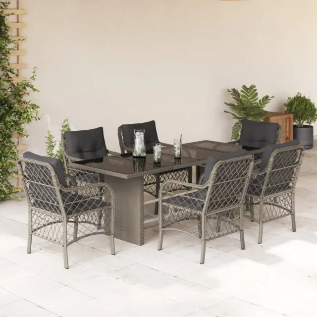 vidaXL 7-delige Tuinset met kussens poly rattan grijs, foto 2