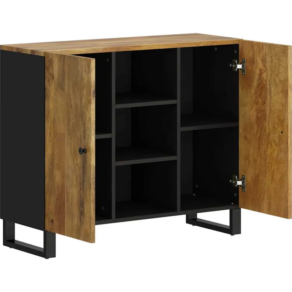 vidaXL Dressoir met 2 deuren 90x33x75 cm massief mangohout bruin, foto 4