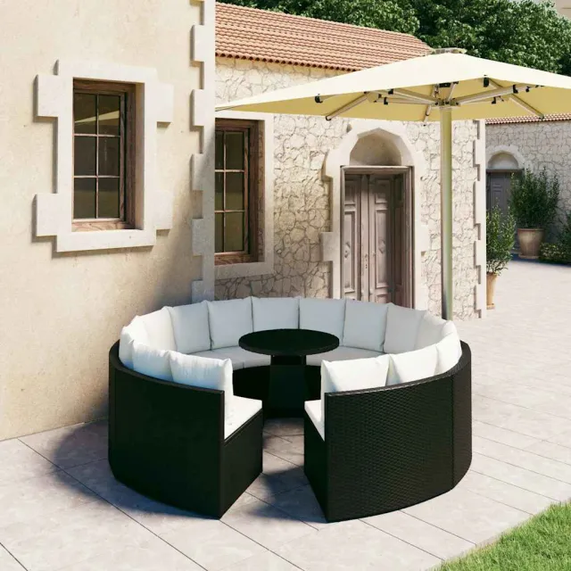 vidaXL 9-delige Loungeset met kussens poly rattan zwart, foto 2