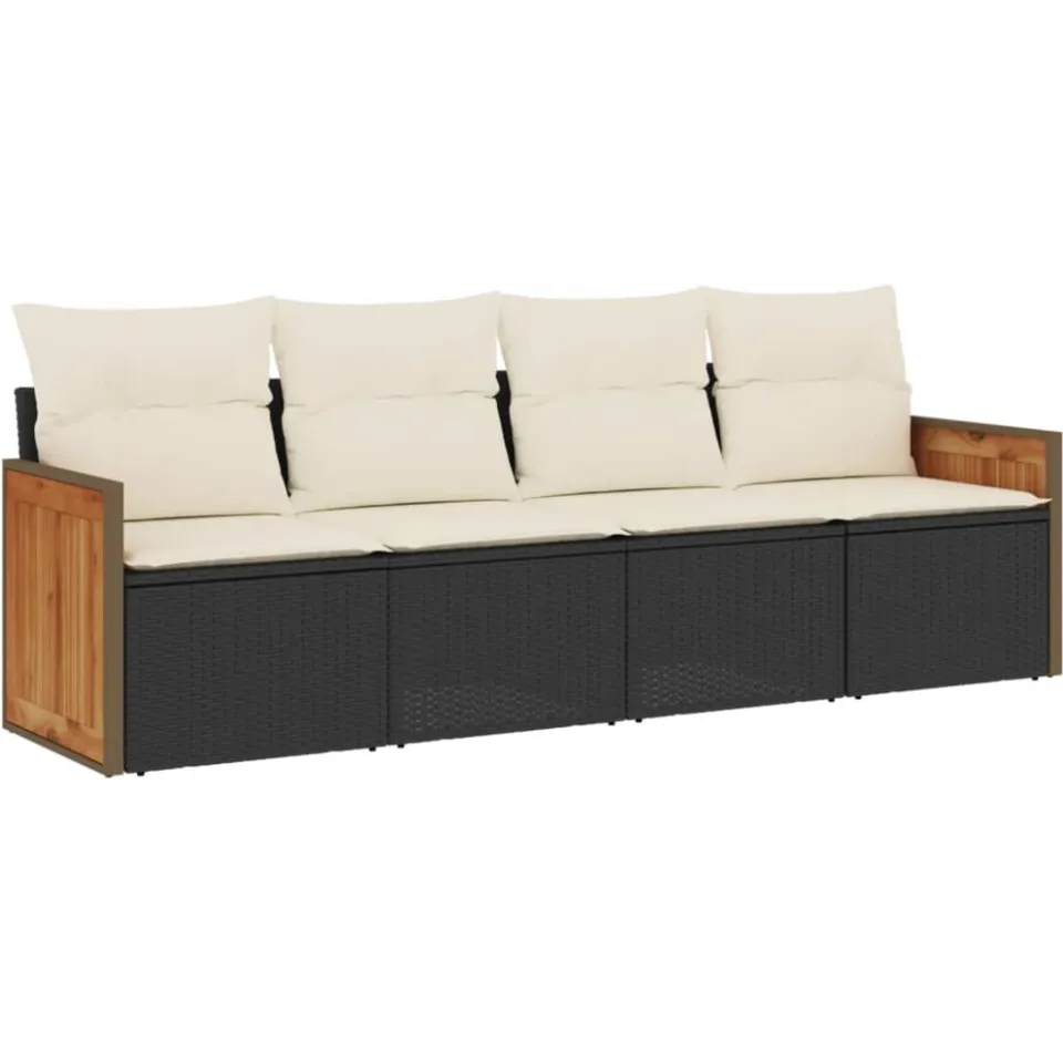 vidaXL 4-delige Loungeset met kussens poly rattan zwart