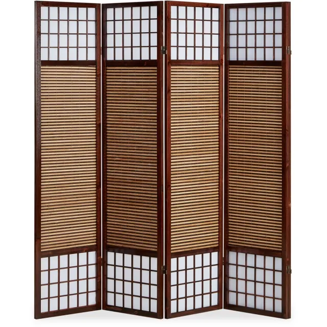 Homestyle4u Kamerscherm - 176x175 cm - bruin - 4-delig - bamboe lamellen