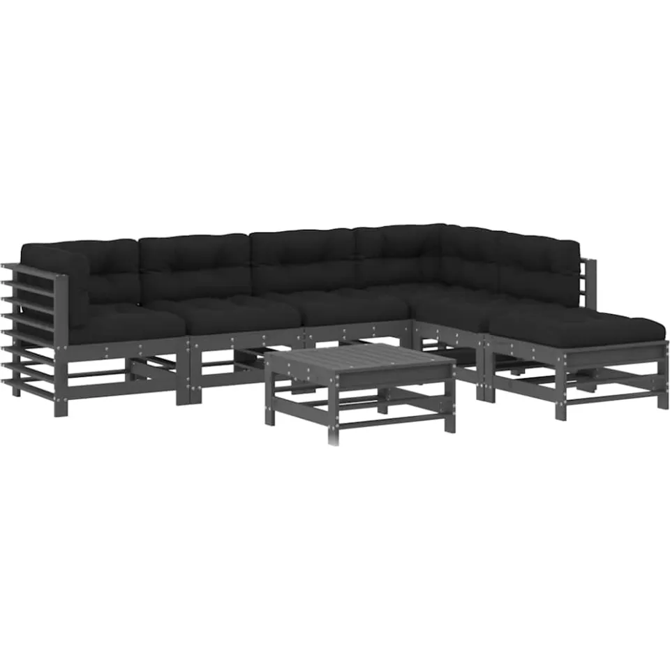 vidaXL 7-delige Loungeset met kussens massief hout grijs, foto 4