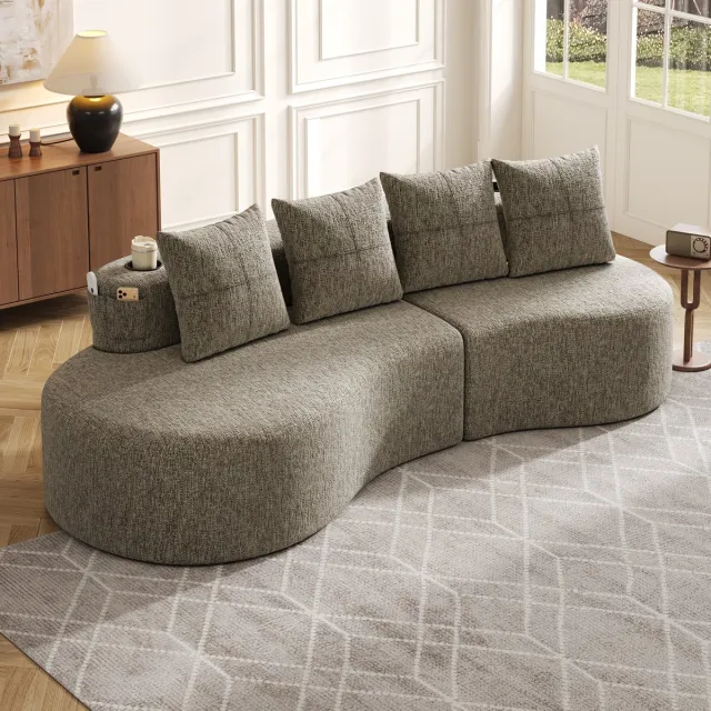 REDOM Bank - Met Bekerhouders En Opbergvakken - Modern - Voor Woonkamer - Linnen - Kaki - 240 X 109 X 60 Cm khaki