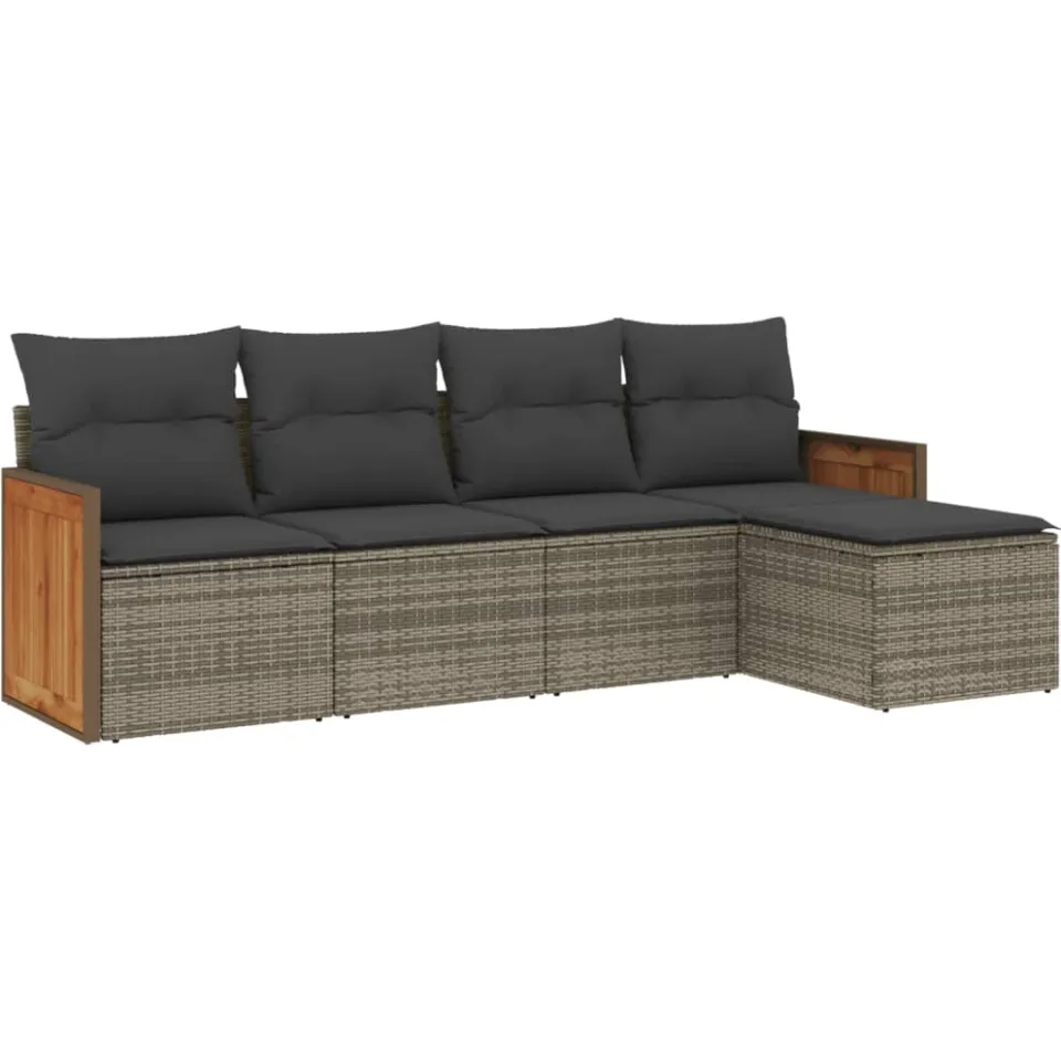 vidaXL 5-delige Loungeset met kussens poly rattan grijs, foto 3