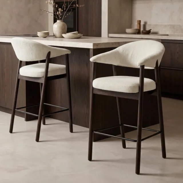 Meubelplaats Barstoel Elk japandi - dark espresso eiken - 56x57x104 cm Sand