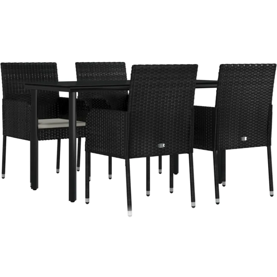 vidaXL 5-delige Tuinset met kussens poly rattan zwart