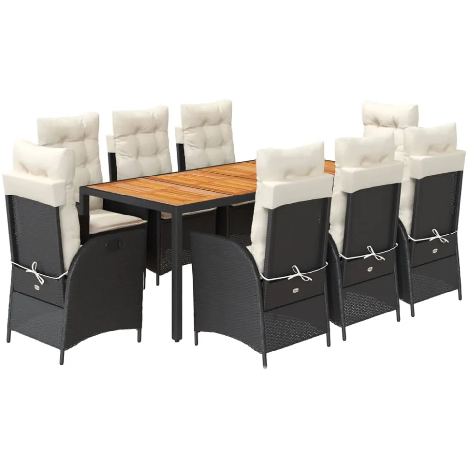 vidaXL 9-delige Tuinset poly rattan zwart