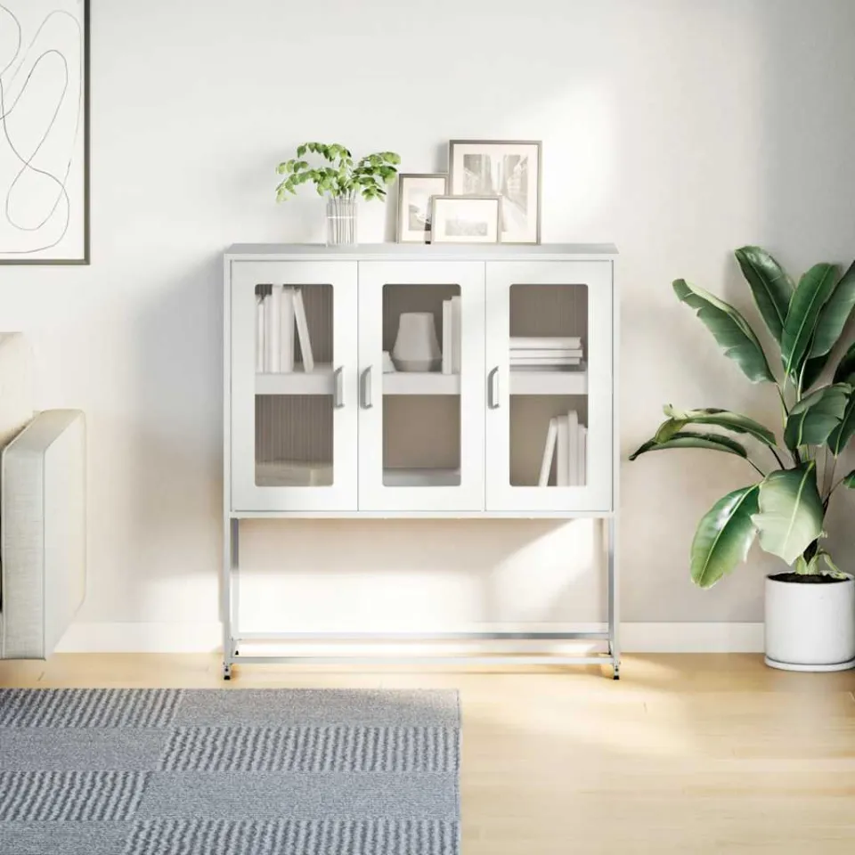 vidaXL Dressoir 100,5x39x107 cm koudgewalst staal wit, foto 2