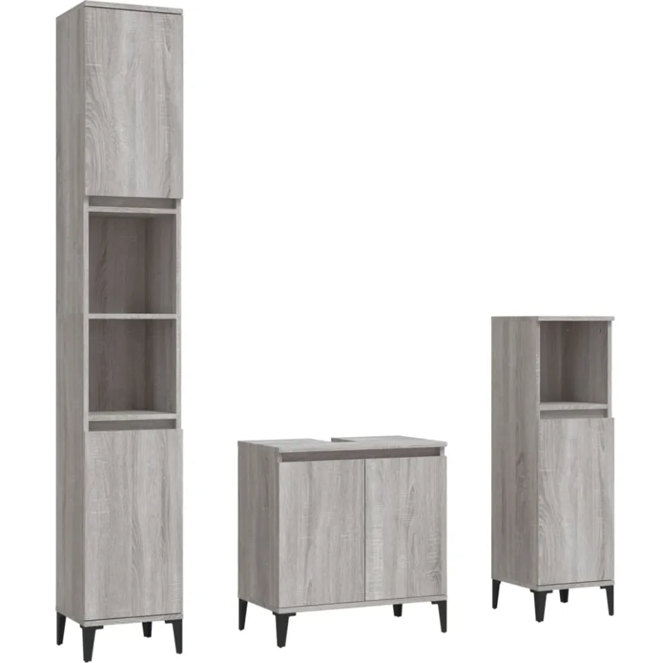 vidaXL 3-delige Badkamermeubelset bewerkt hout grijs sonoma eikenkleur, foto 3