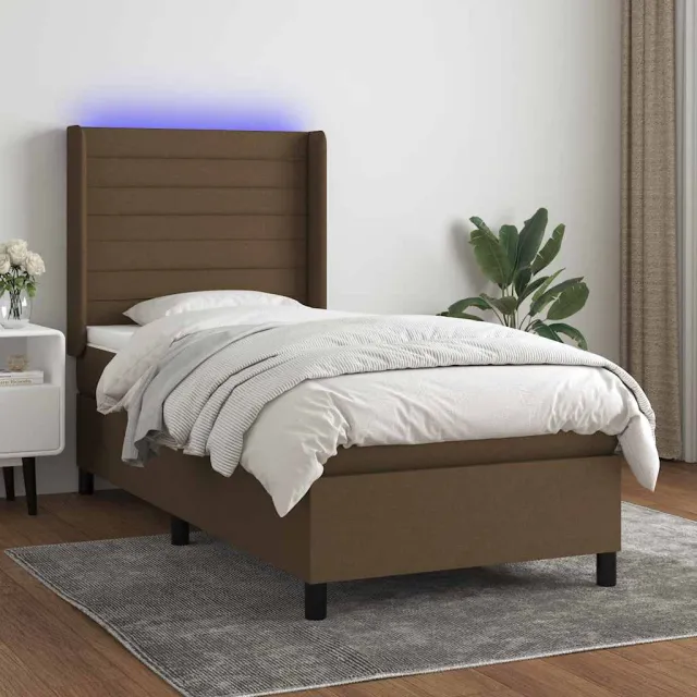 vidaXL Boxspring met matras en LED stof donkerbruin 80x200 cm bruin