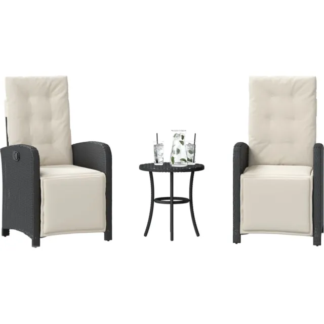 vidaXL 3-delige Bistroset met kussens poly rattan zwart