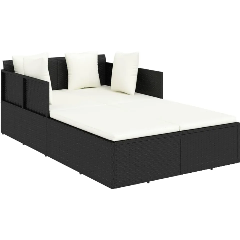 vidaXL Ligbed met kussens 182x118x63 cm poly rattan zwart, foto 3