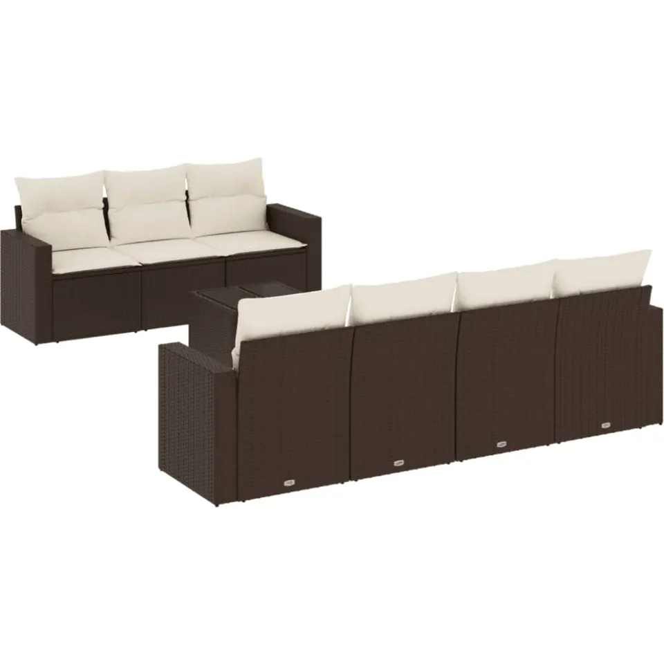 vidaXL 8-delige Loungeset met kussens poly rattan bruin, foto 4