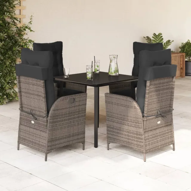 vidaXL 5-delige Tuinset met kussens poly rattan grijs, foto 2