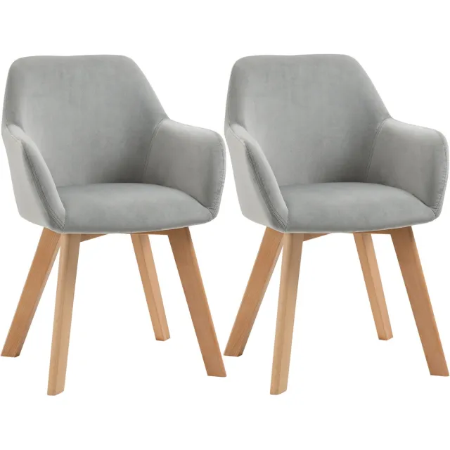 Homcom Eetkamerstoelen Set van 2 - Eettafelstoelen, keukenstoelen, fluwelen stoel - Grijs
