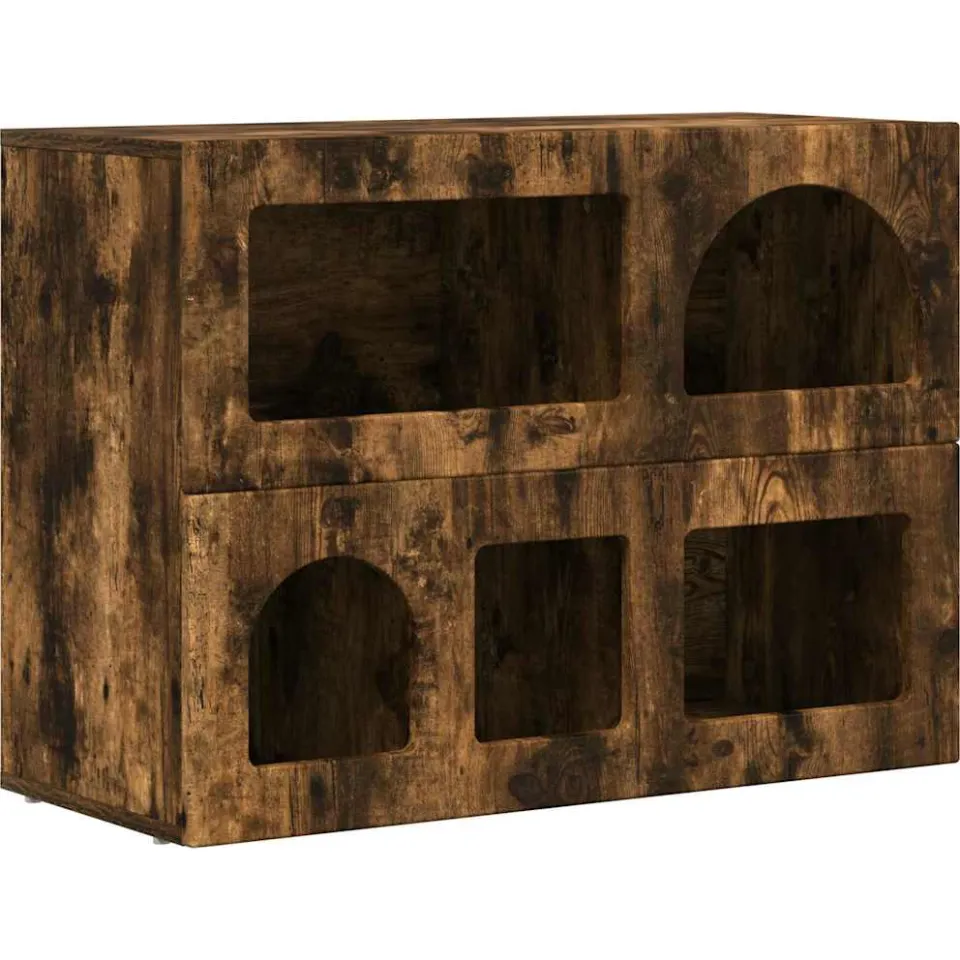 vidaXL Dressoir ELST Gerookt eiken 80,5 x 35 x 59 cm Bewerkt hout, foto 3