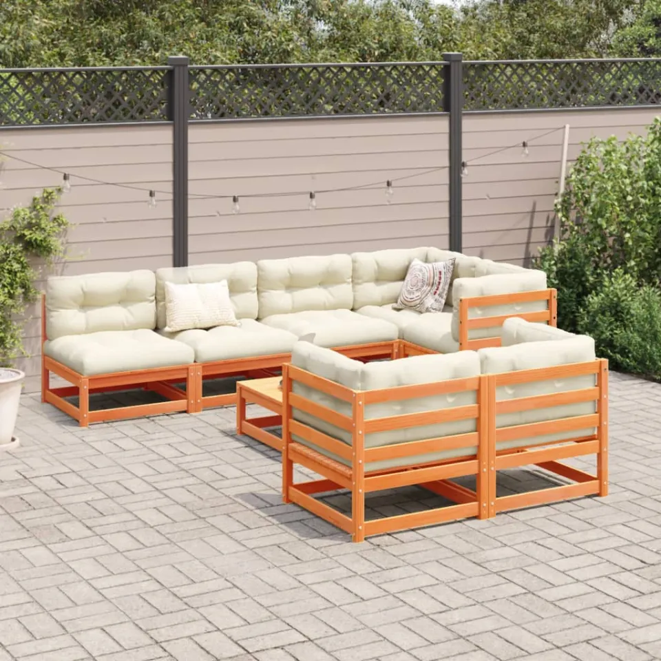 vidaXL 8-delige Loungeset met kussens massief grenenhout wasbruin bruin, foto 2